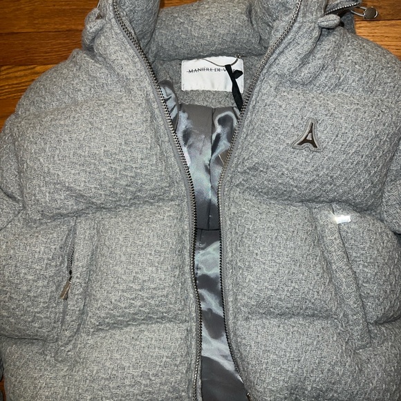 Textured Knit Puffer Jacket - Grey - Picture 4 of 8